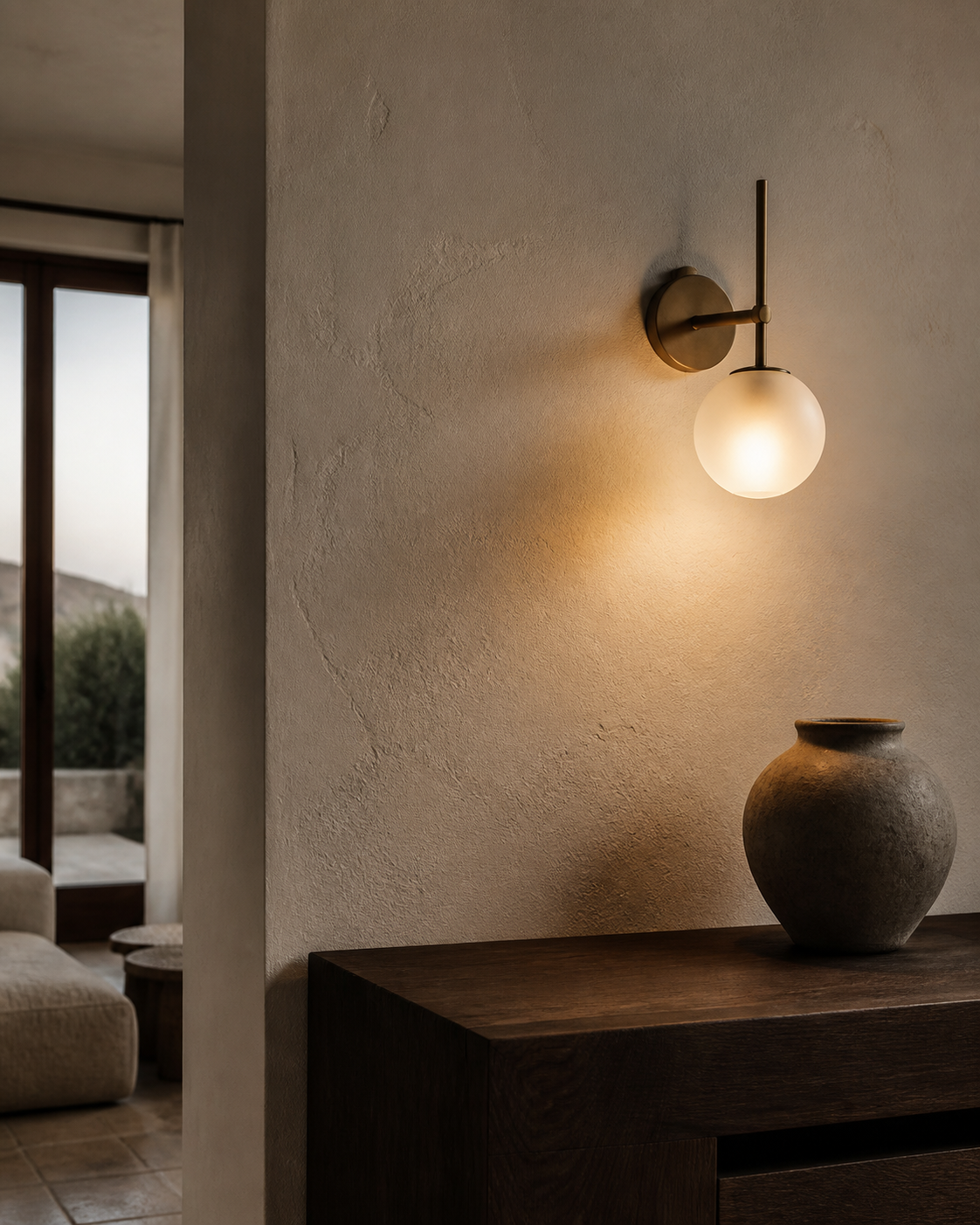 Rincón mediterráneo iluminado por un aplique LaMeLuz