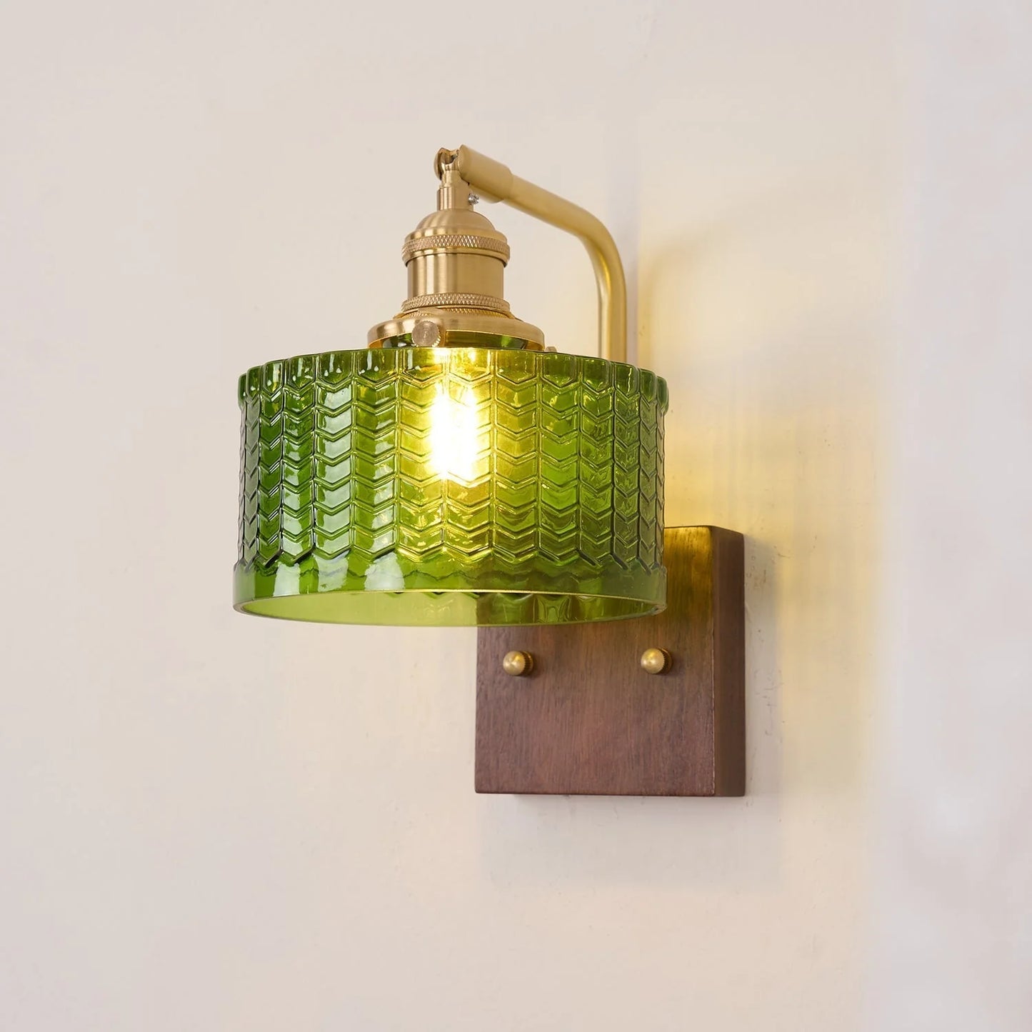Camela Wall Lamp | Rustic Green Glass & Wood Sconce | Fish Scale Art Glass Lighting | E26/E27 LED or Incandescent | Living Room Bedroom Hallway