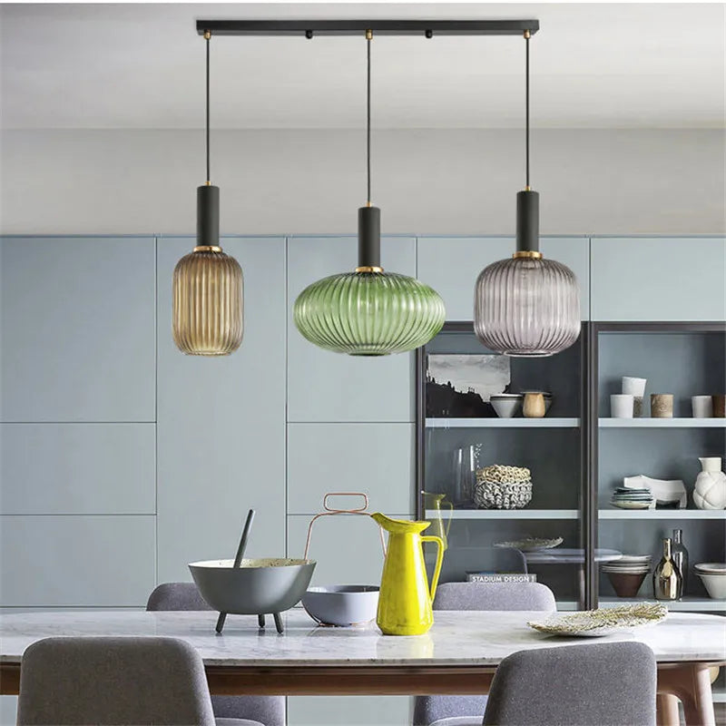 Retro Restaurant Colorfull Glass Pendant Lights Creative Living Room Lamp Simple Bedside Lamp LED E27 Hanging Loft Lighting