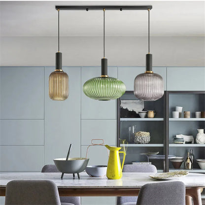 Retro Restaurant Colorfull Glass Pendant Lights Creative Living Room Lamp Simple Bedside Lamp LED E27 Hanging Loft Lighting