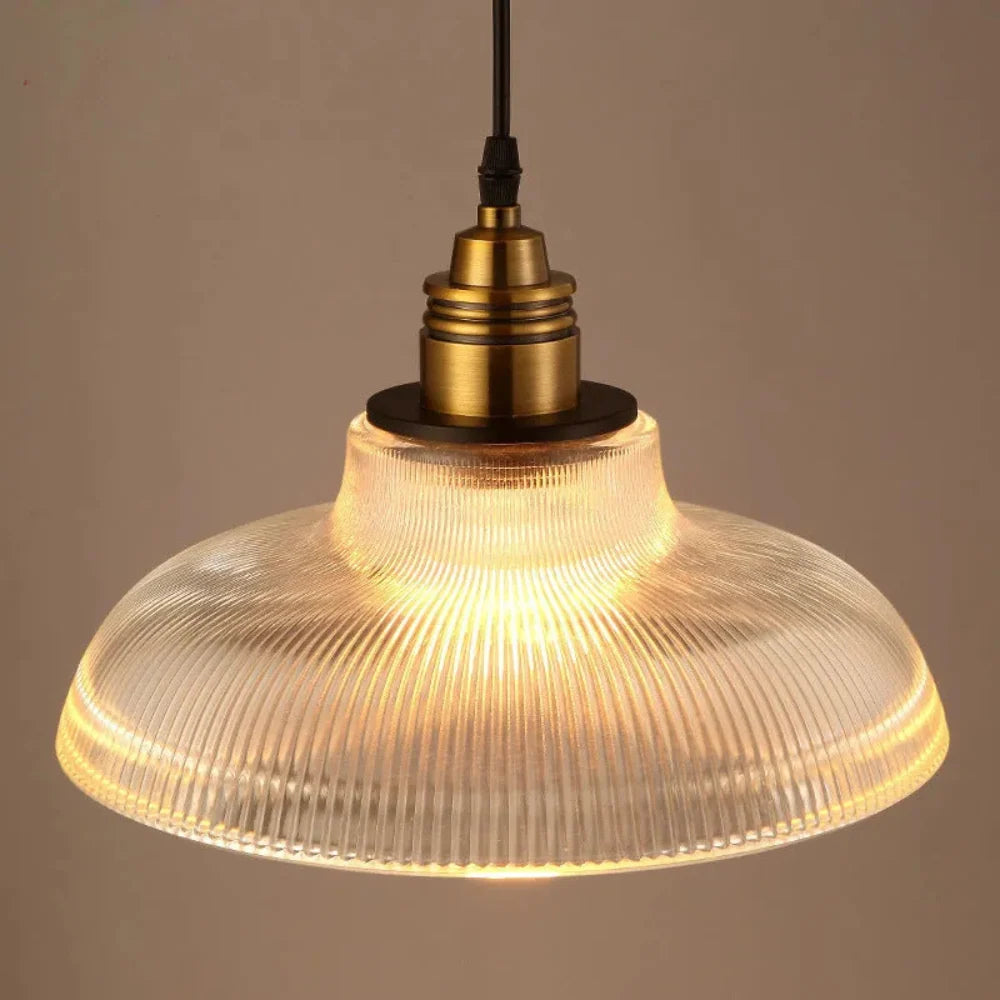 Retro Pendant Light with Ribbed Shade | Vintage Hanging Lamp for Dining & Living Room