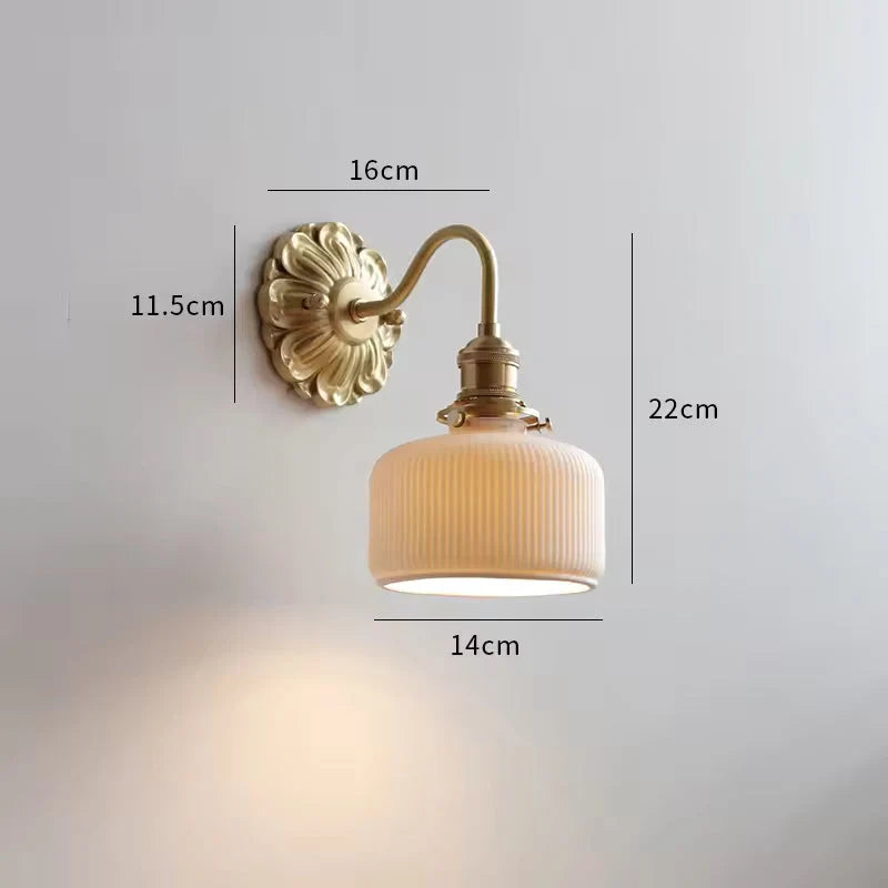 Luxroyale Mid-Century French Countryside Brass Ceramic Wall Lamp