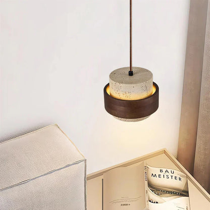 Travertine Stone Pendant Light with Walnut Accent Modern | Stonira