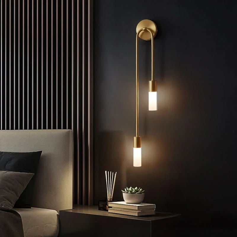 Modern Gold Wall Sconce – Dual Frosted Glass Lights
