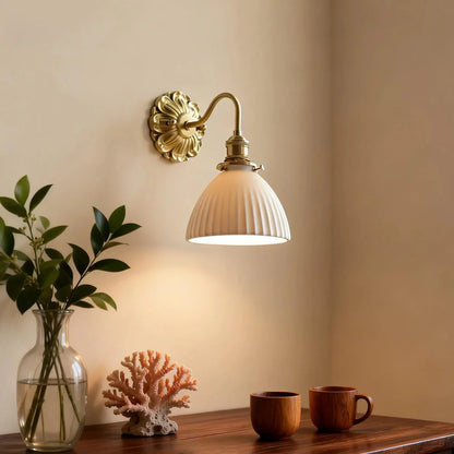 Luxroyale Mid-Century French Countryside Brass Ceramic Wall Lamp