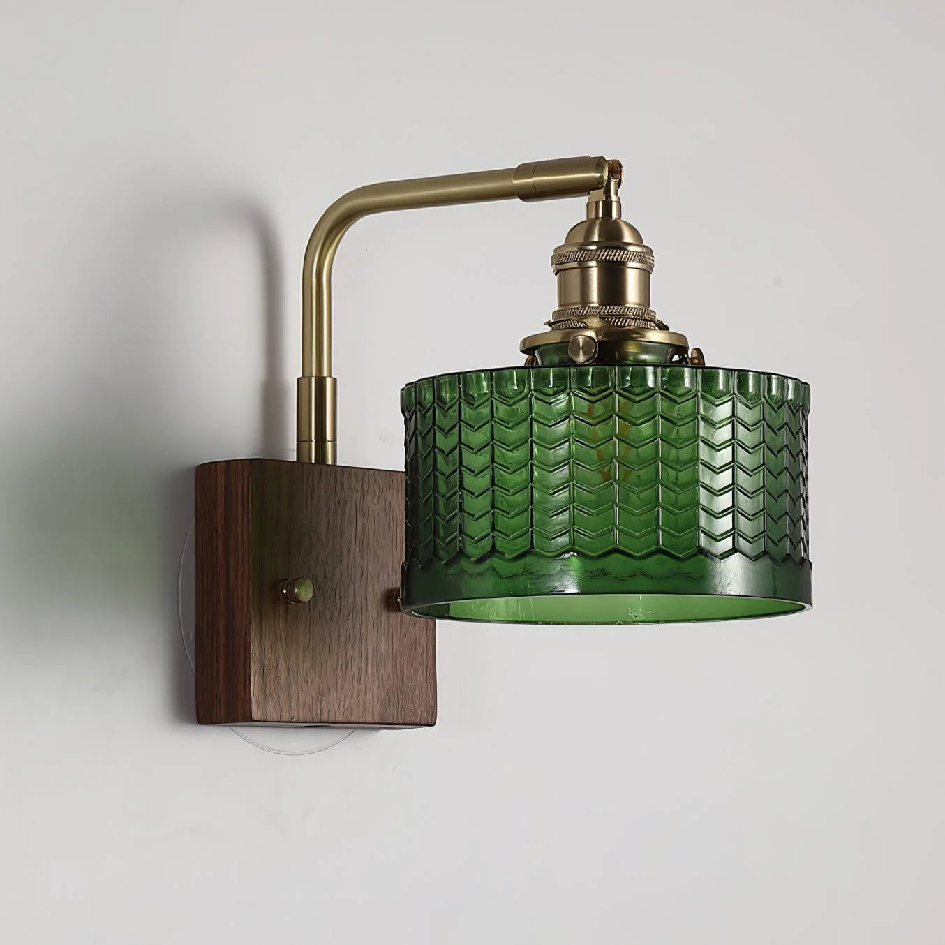 Camela Wall Lamp | Rustic Green Glass & Wood Sconce | Fish Scale Art Glass Lighting | E26/E27 LED or Incandescent | Living Room Bedroom Hallway