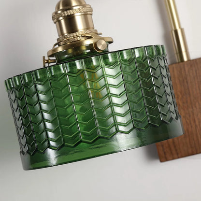 Camela Wall Lamp | Rustic Green Glass & Wood Sconce | Fish Scale Art Glass Lighting | E26/E27 LED or Incandescent | Living Room Bedroom Hallway