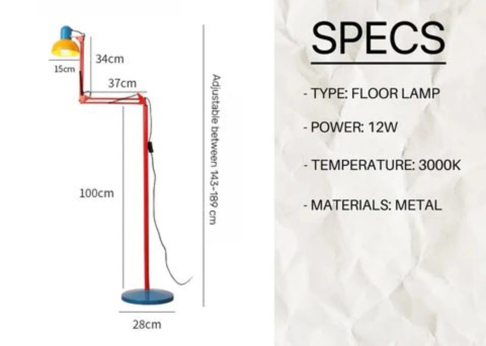 Memphis Retro Tall Metal Floor Lamp - Full Spectrum Eye Protection LED Reading Light