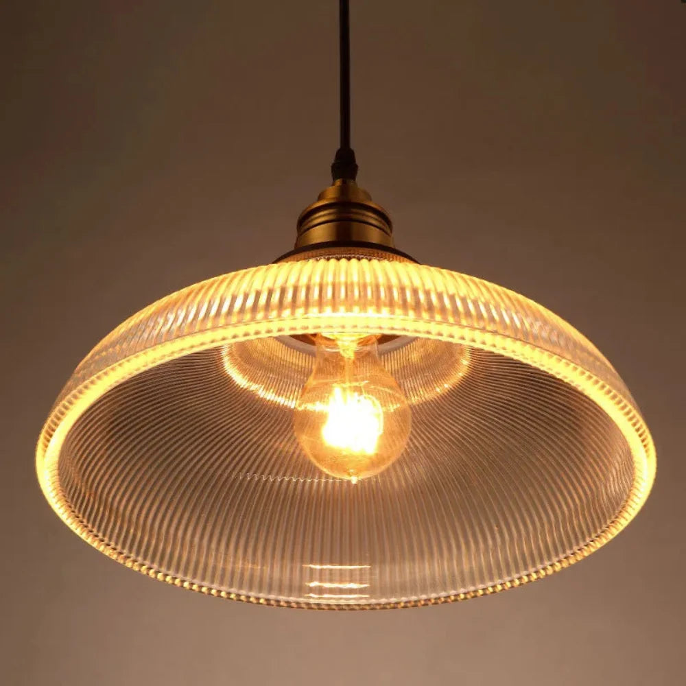 Retro Pendant Light with Ribbed Shade | Vintage Hanging Lamp for Dining & Living Room