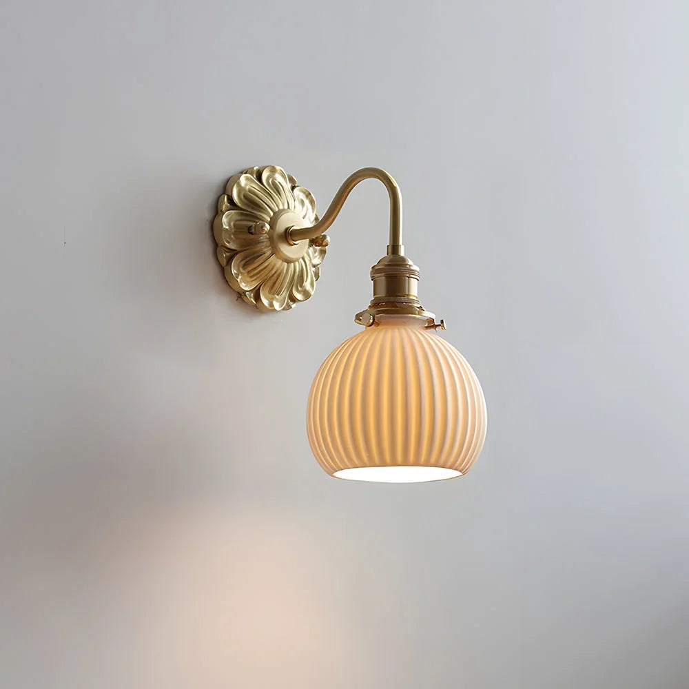 Luxroyale Mid-Century French Countryside Brass Ceramic Wall Lamp