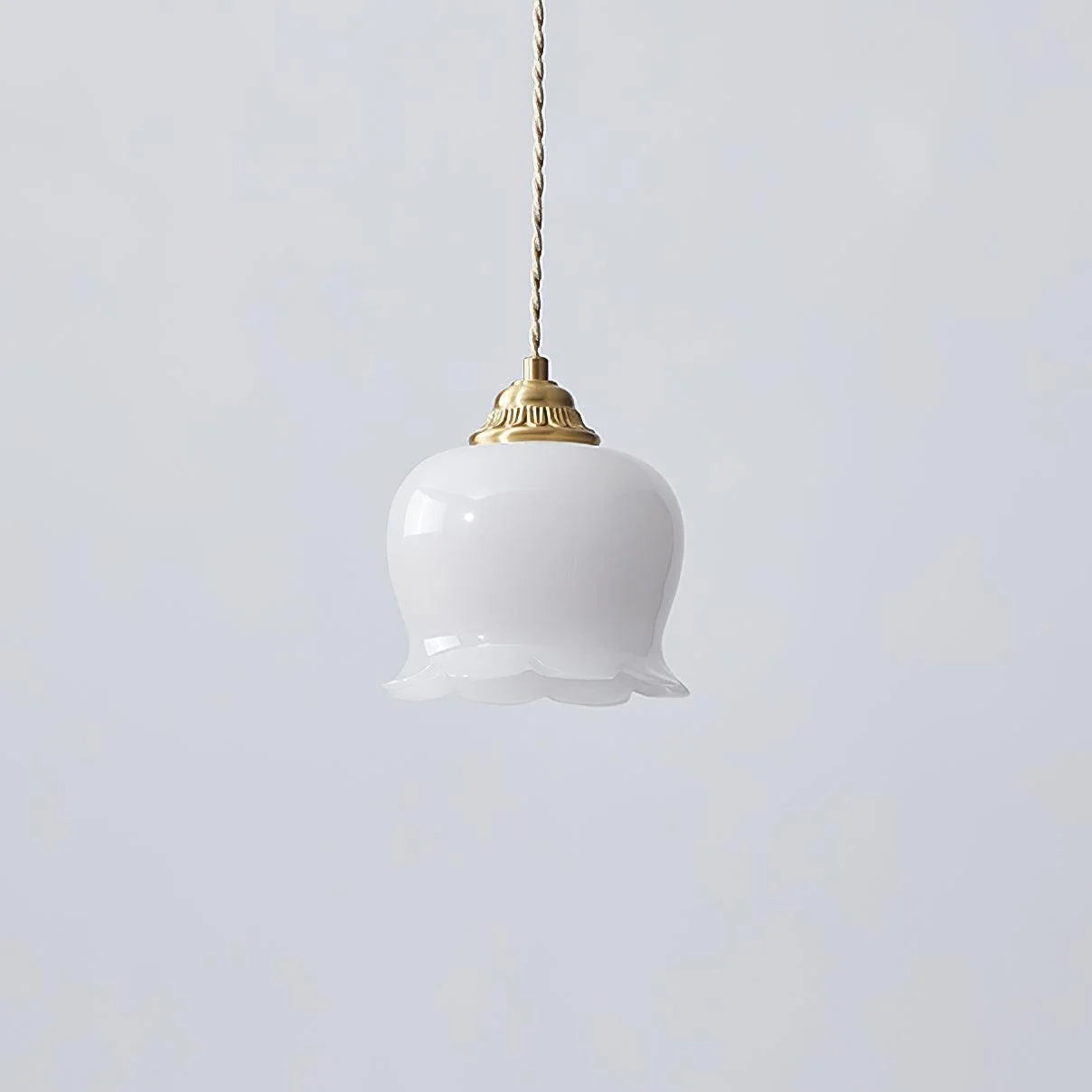 Luxora Cream Glass Flower Pendant Light, Brass Top Nordic Hanging Lamp