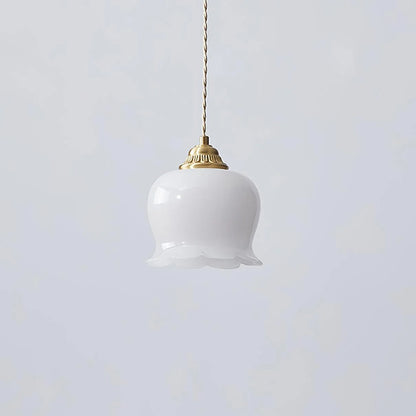 Luxora Cream Glass Flower Pendant Light, Brass Top Nordic Hanging Lamp