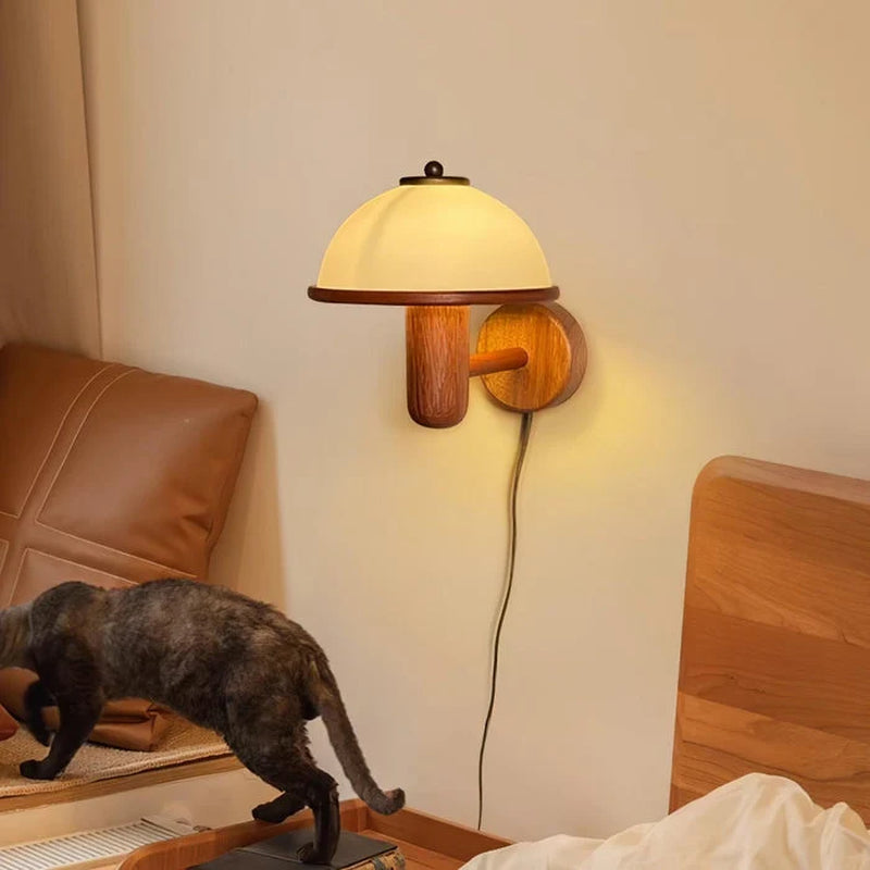 Paddenstoel Houten Wandlamp