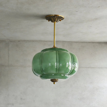 Luxroyale Green Glass Pendant Lamp with Brass Accents