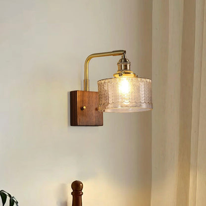 Camela Wall Lamp | Rustic Green Glass & Wood Sconce | Fish Scale Art Glass Lighting | E26/E27 LED or Incandescent | Living Room Bedroom Hallway