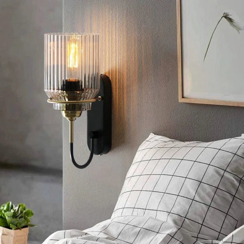 Vintage Wall Lamp with Ribbed Glass Shade