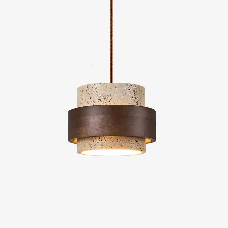 Travertine Stone Pendant Light with Walnut Accent Modern | Stonira