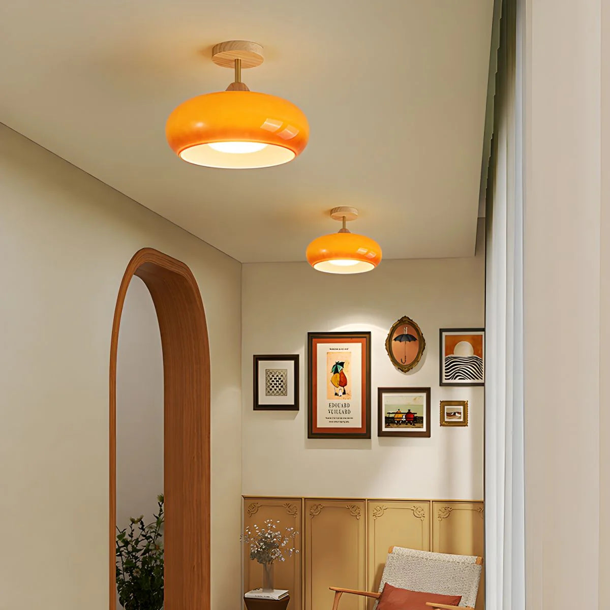 Vintage Style Wood Glass Drum Ceiling Lamp | Norvane