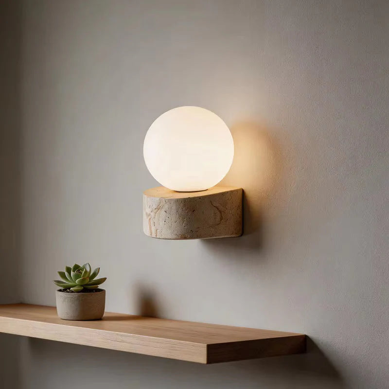 Luxroyale Wabi Sabi Cave Stone Base round Wall Lamp with Soft Warm LED Glow