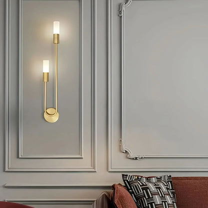 Modern Gold Wall Sconce – Dual Frosted Glass Lights