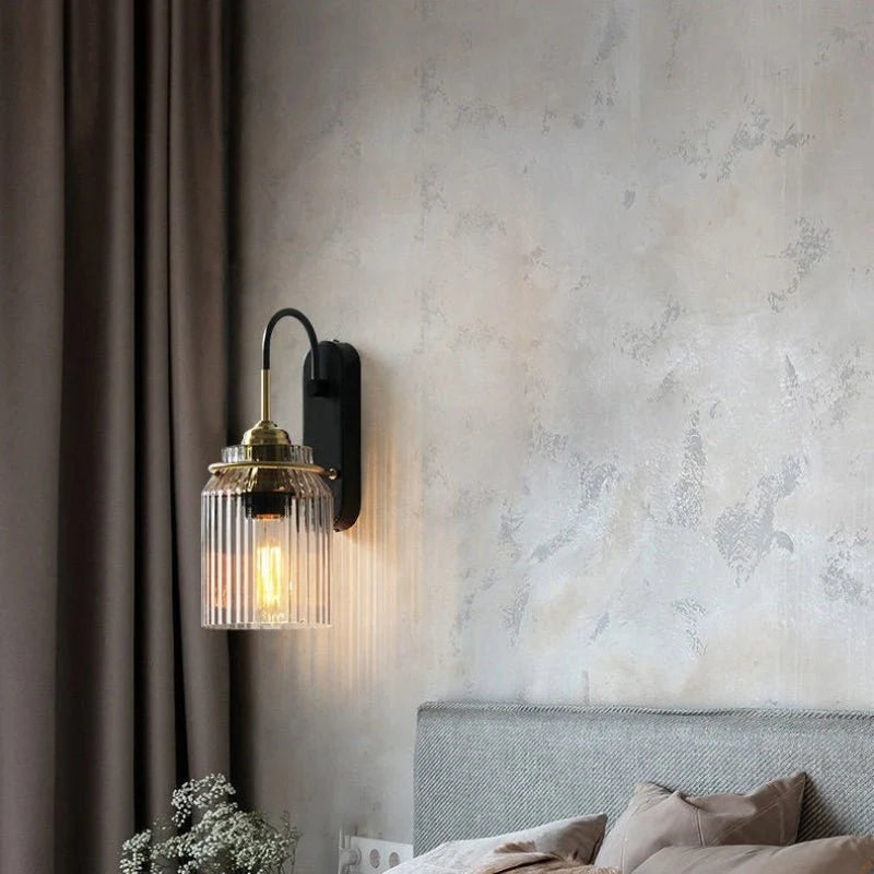 Vintage Wall Lamp with Ribbed Glass Shade