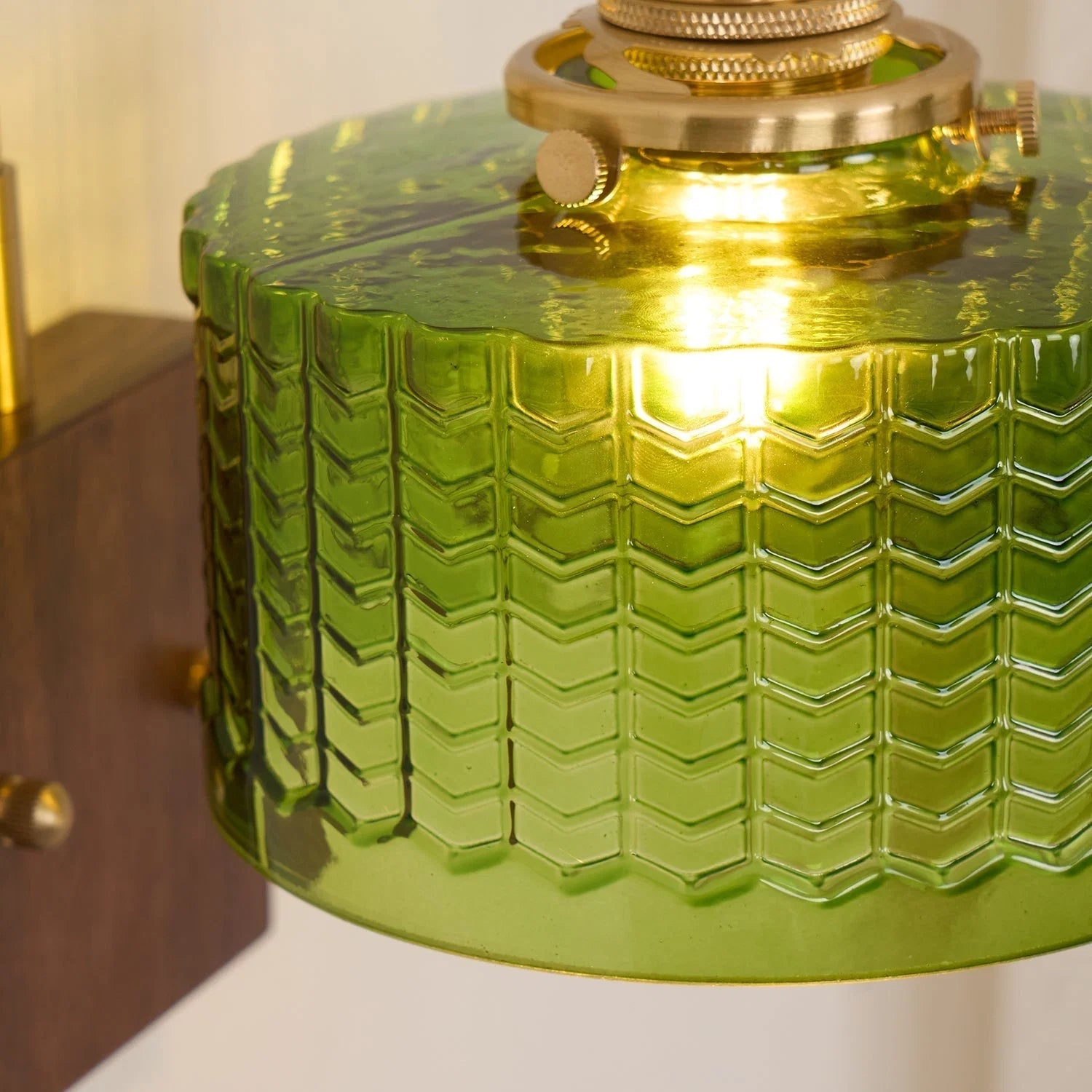 Camela Wall Lamp | Rustic Green Glass & Wood Sconce | Fish Scale Art Glass Lighting | E26/E27 LED or Incandescent | Living Room Bedroom Hallway