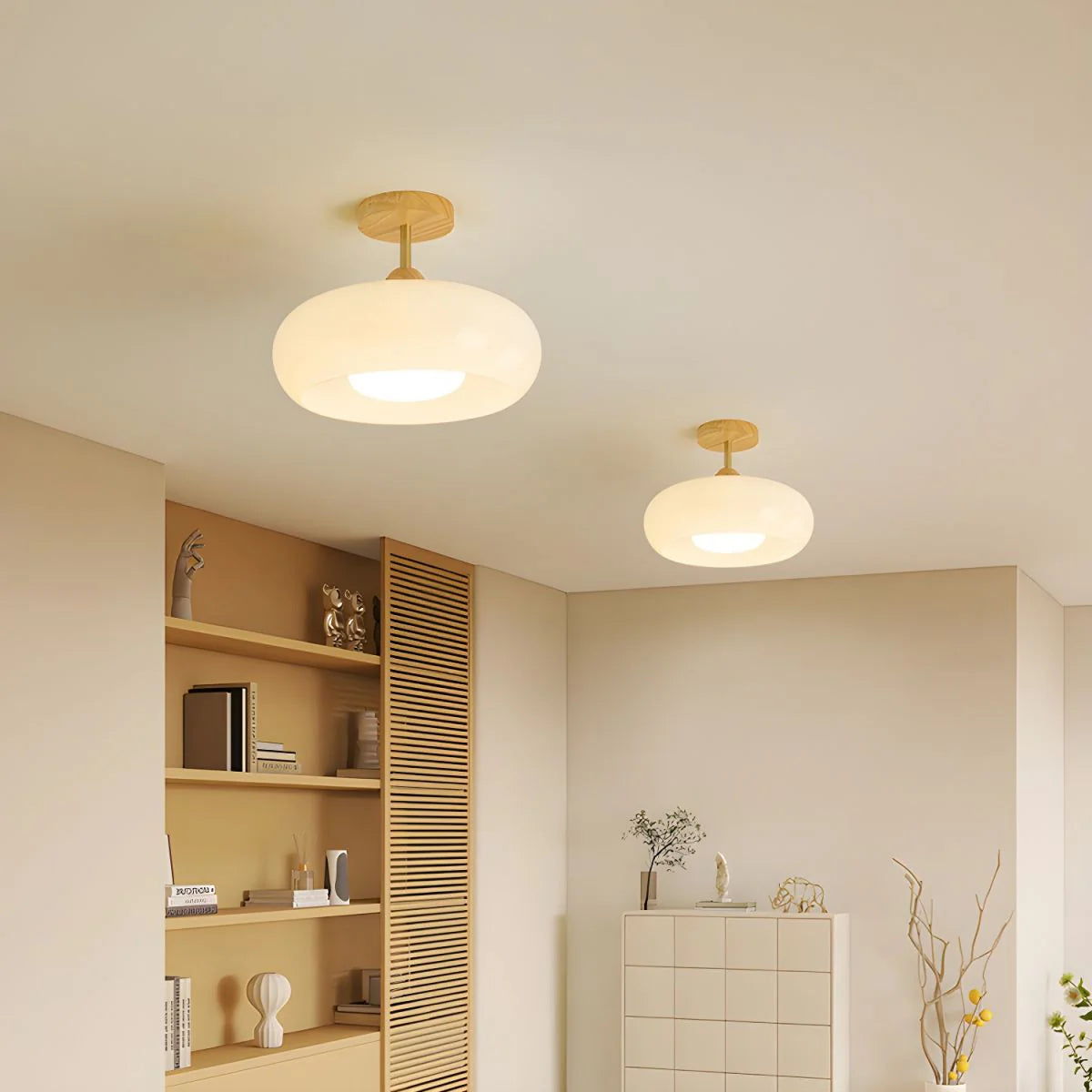 Vintage Style Wood Glass Drum Ceiling Lamp | Norvane