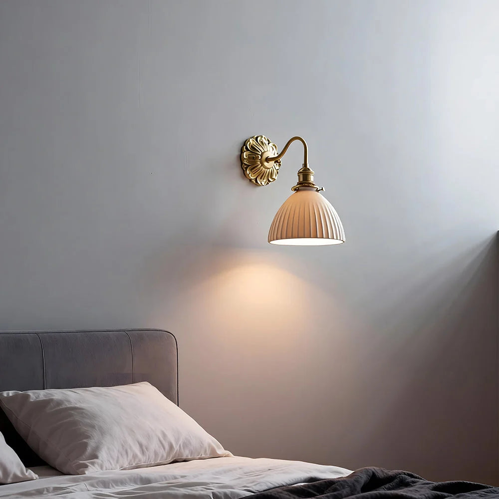 Luxroyale Mid-Century French Countryside Brass Ceramic Wall Lamp