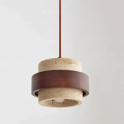 Travertine Stone Pendant Light with Walnut Accent Modern | Stonira