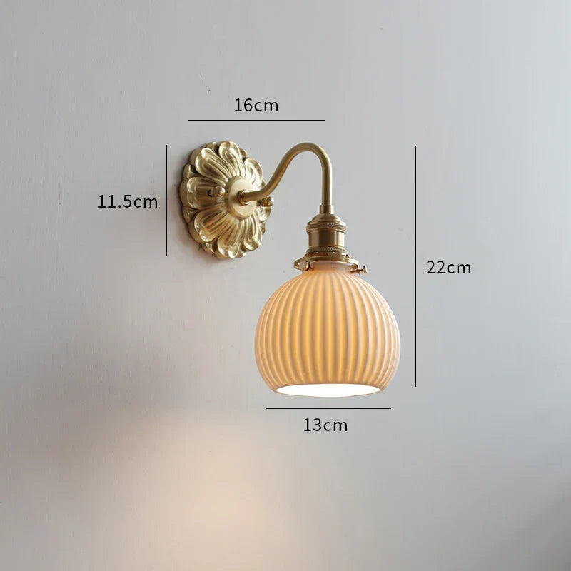 Luxroyale Mid-Century French Countryside Brass Ceramic Wall Lamp