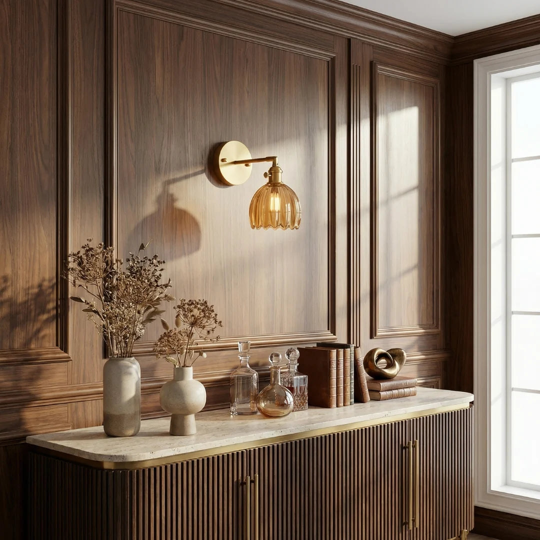 Lumen Collection | Wall Lamp with Tulip Glass Shade & Adjustable Head | Elegant Wall Light for Cozy Ambiance
