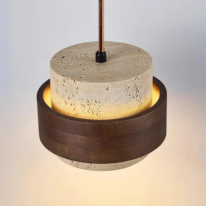 Travertine Stone Pendant Light with Walnut Accent Modern | Stonira