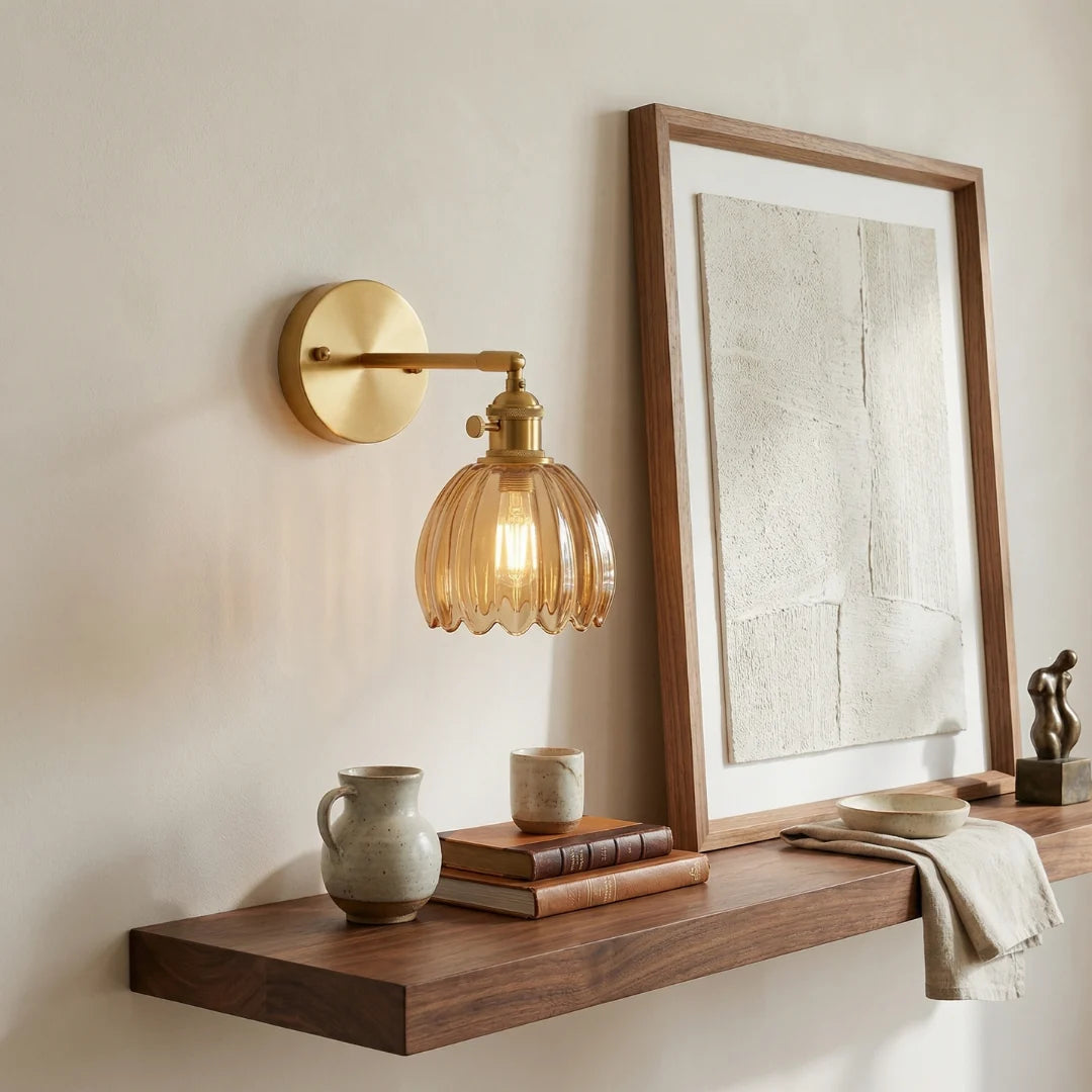 Lumen Collection | Wall Lamp with Tulip Glass Shade & Adjustable Head | Elegant Wall Light for Cozy Ambiance