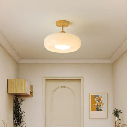 Vintage Style Wood Glass Drum Ceiling Lamp | Norvane