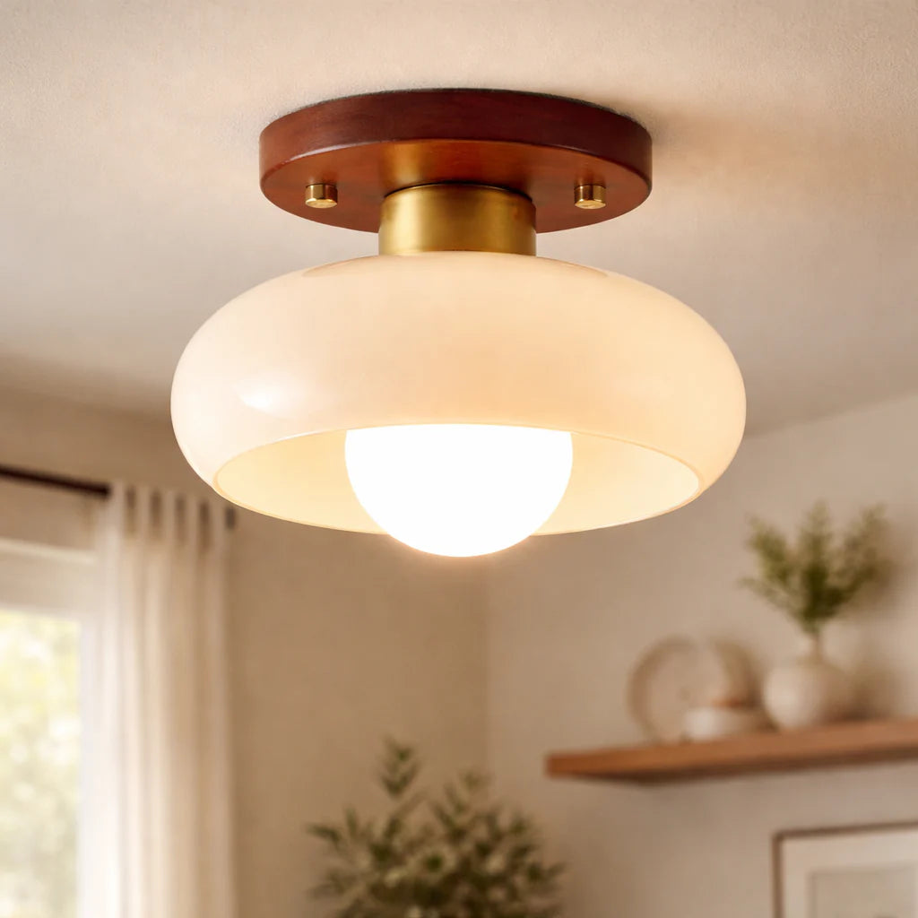 Bauhaus Cream Flush Ceiling Light | Modern LED Fixture