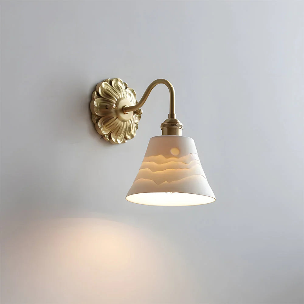 Luxroyale Mid-Century French Countryside Brass Ceramic Wall Lamp