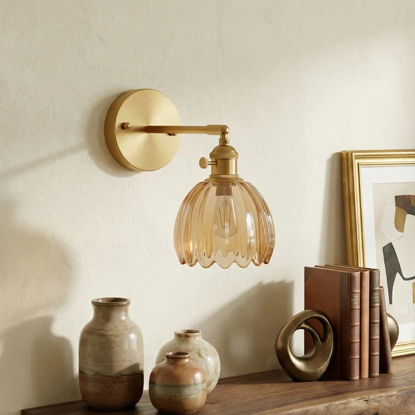 Lumen Collection | Wall Lamp with Tulip Glass Shade & Adjustable Head | Elegant Wall Light for Cozy Ambiance