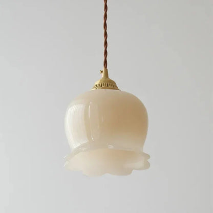 Luxora Cream Glass Flower Pendant Light, Brass Top Nordic Hanging Lamp