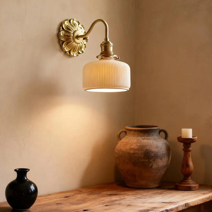 Luxroyale Mid-Century French Countryside Brass Ceramic Wall Lamp