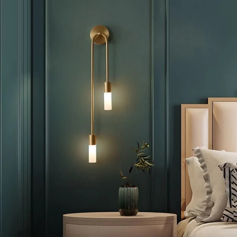 Modern Gold Wall Sconce – Dual Frosted Glass Lights