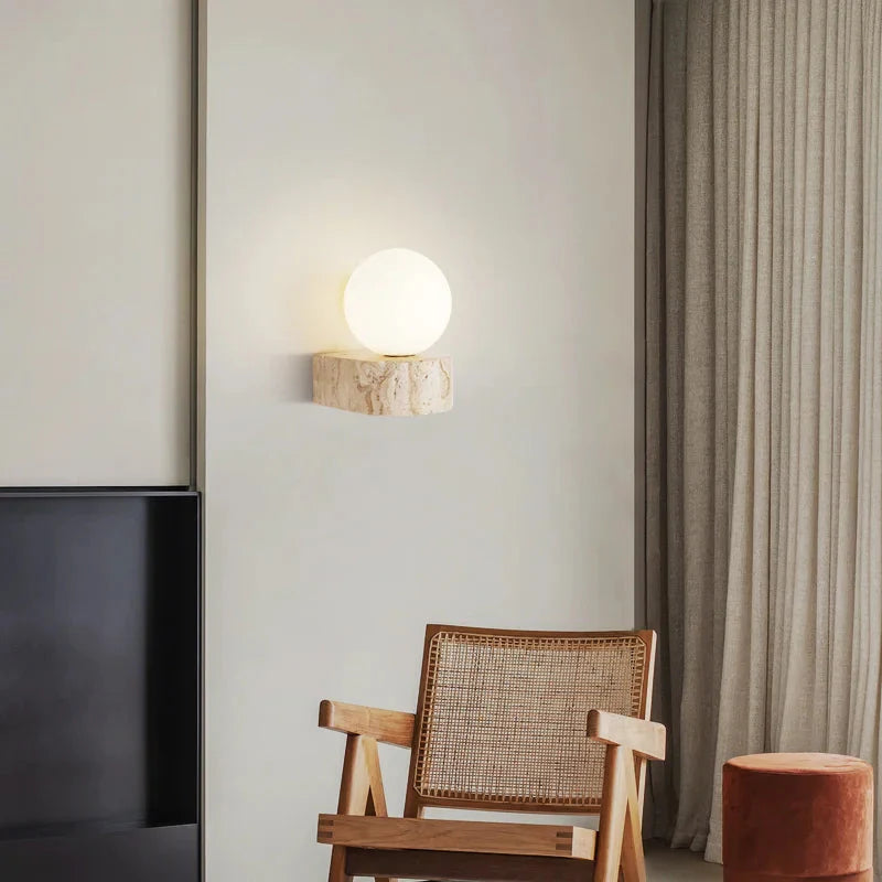 Luxroyale Wabi Sabi Cave Stone Base round Wall Lamp with Soft Warm LED Glow