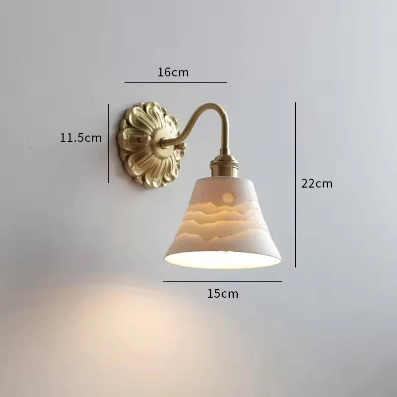 Luxroyale Mid-Century French Countryside Brass Ceramic Wall Lamp