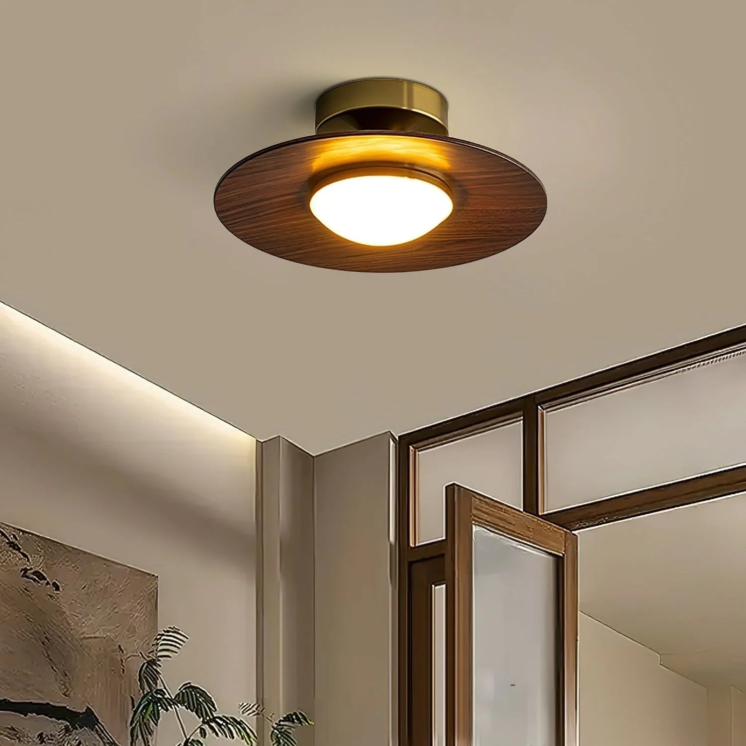 Royelux Contemporary LED Ceiling Lamp with Wood Accent and Metal Frame