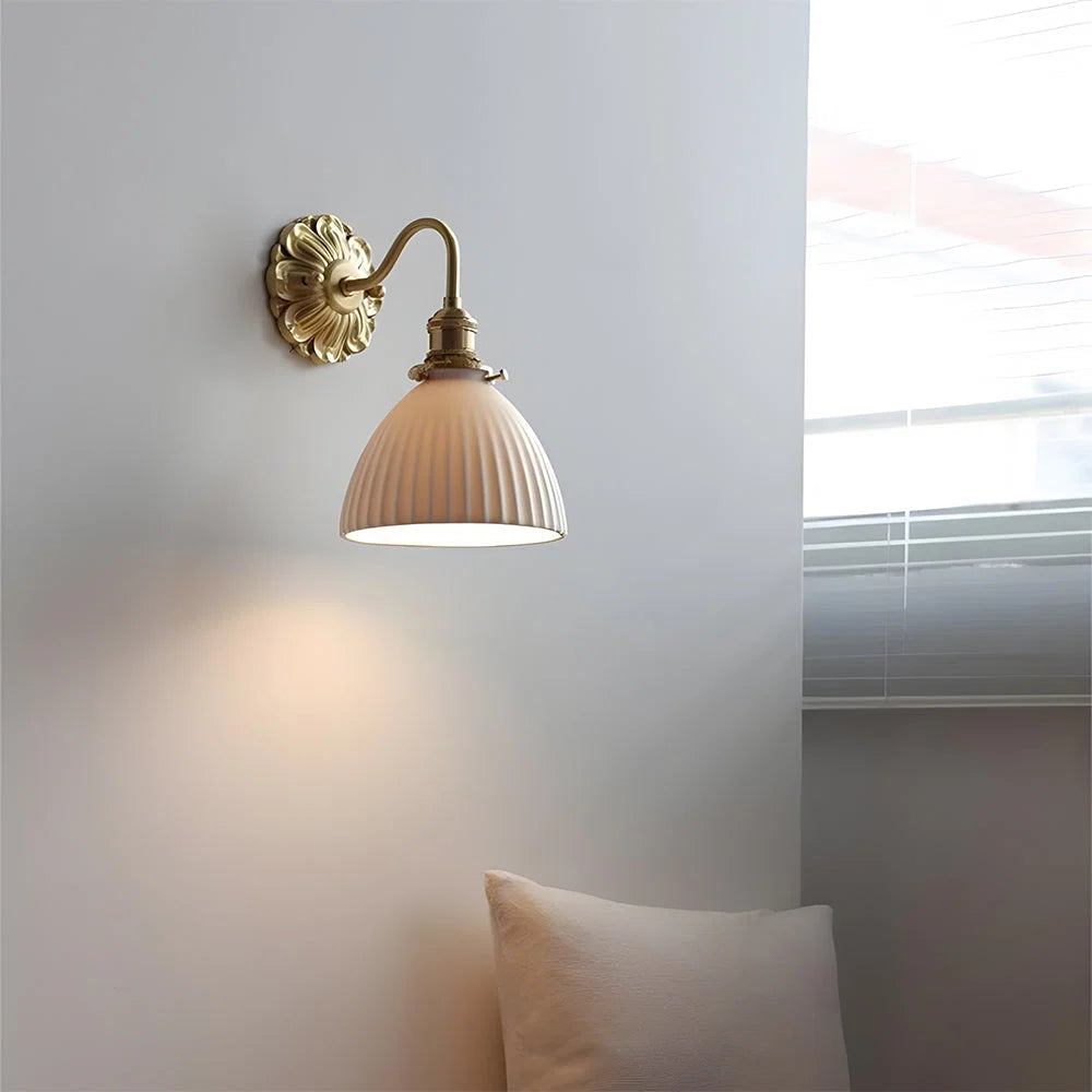 Luxroyale Mid-Century French Countryside Brass Ceramic Wall Lamp