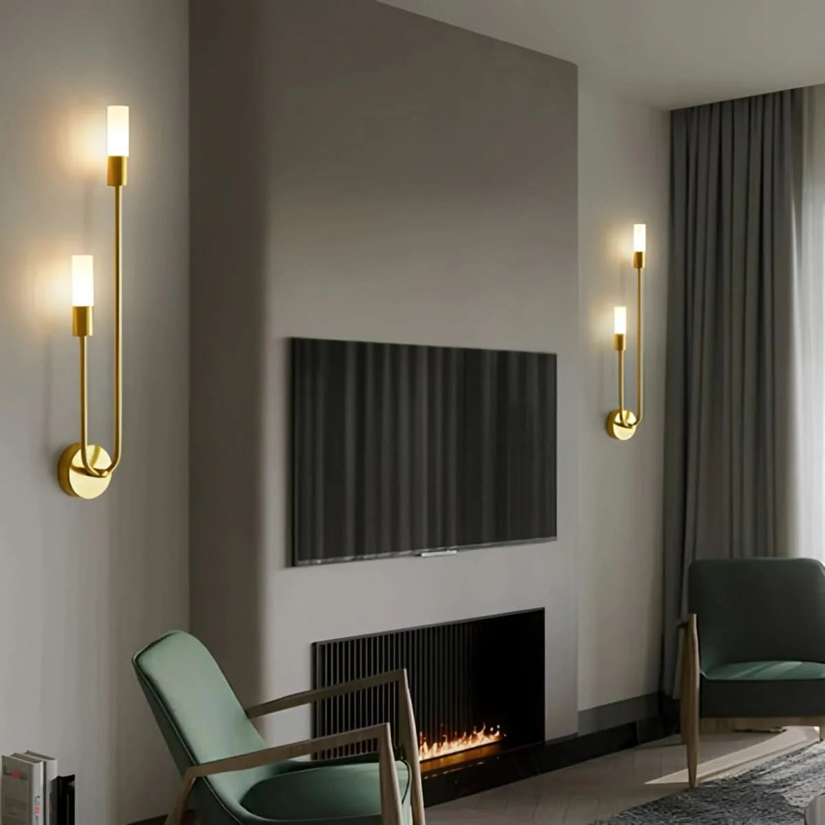 Modern Gold Wall Sconce – Dual Frosted Glass Lights