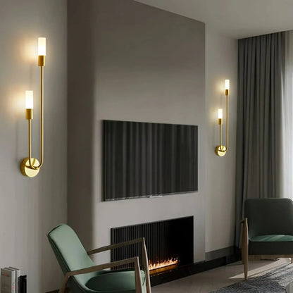 Modern Gold Wall Sconce – Dual Frosted Glass Lights