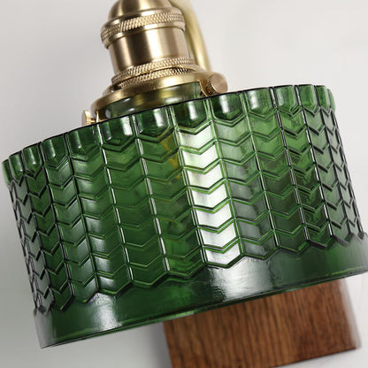 Camela Wall Lamp | Rustic Green Glass & Wood Sconce | Fish Scale Art Glass Lighting | E26/E27 LED or Incandescent | Living Room Bedroom Hallway