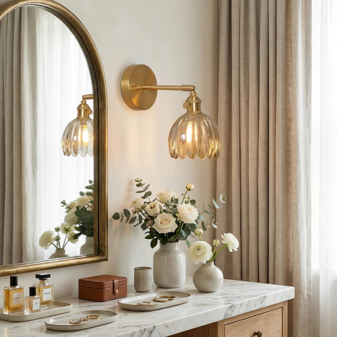 Lumen Collection | Wall Lamp with Tulip Glass Shade & Adjustable Head | Elegant Wall Light for Cozy Ambiance