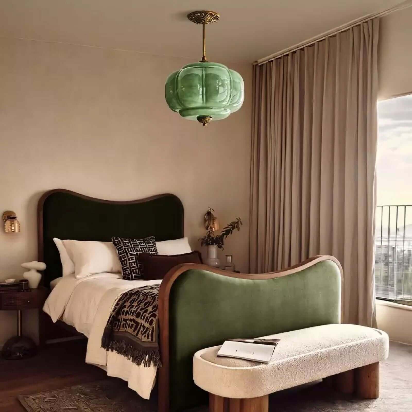Luxroyale Green Glass Pendant Lamp with Brass Accents