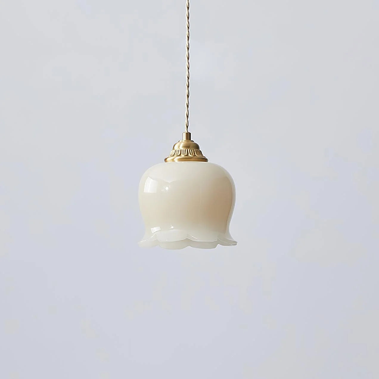 Luxora Cream Glass Flower Pendant Light, Brass Top Nordic Hanging Lamp